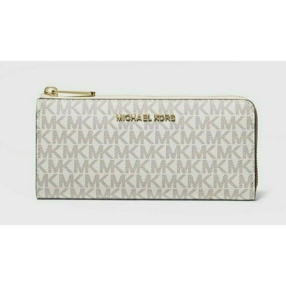 New Michael Kors Jet Set Travel Large Logo Quarter-Zip wallet Vanilla